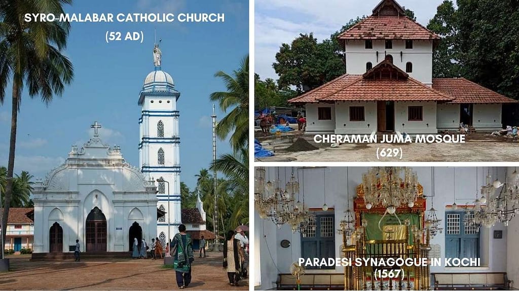 The first church, mosque, and synagogue in India are in Kerala