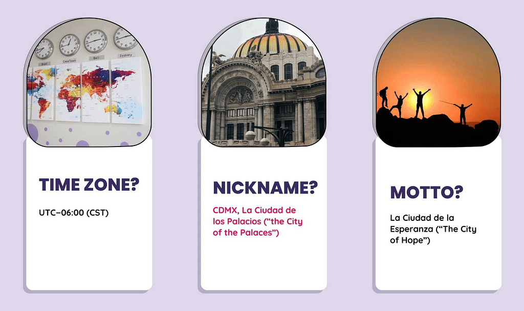 Quick facts about Mexico City Time Zone Nickname Motto infographics Page 5